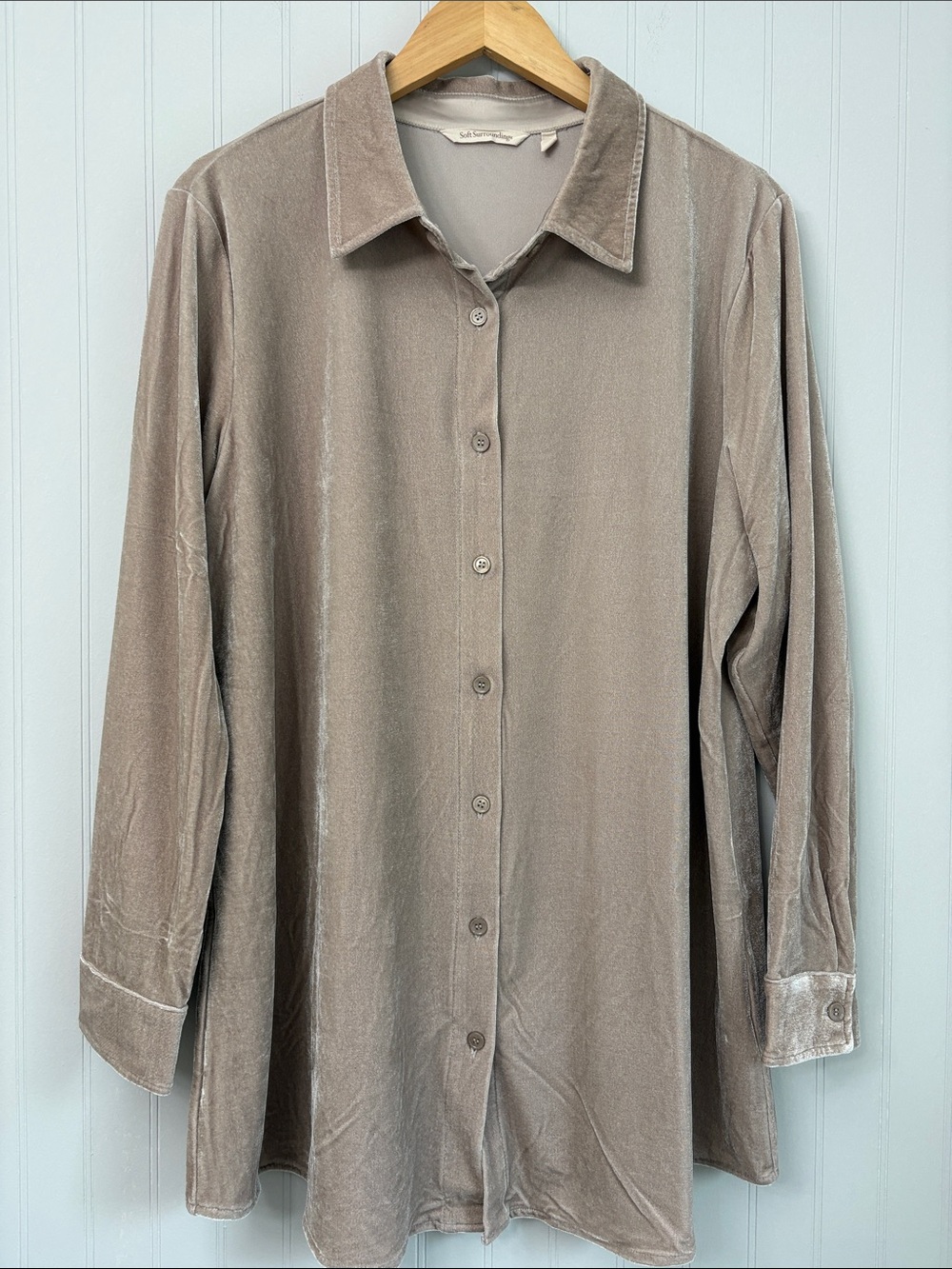 Soft Surroundings Long Sleeves Velvet Button Up Blouse Top Women Size 1XL